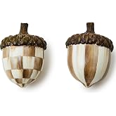 MACKENZIE-CHILDS Resin Acorn Figurines Set, Brown-and-White Mocha Check | Hand-painted design, decorative fall and Thanksgiving home decor, 2.25" D x 3" H, set of 2