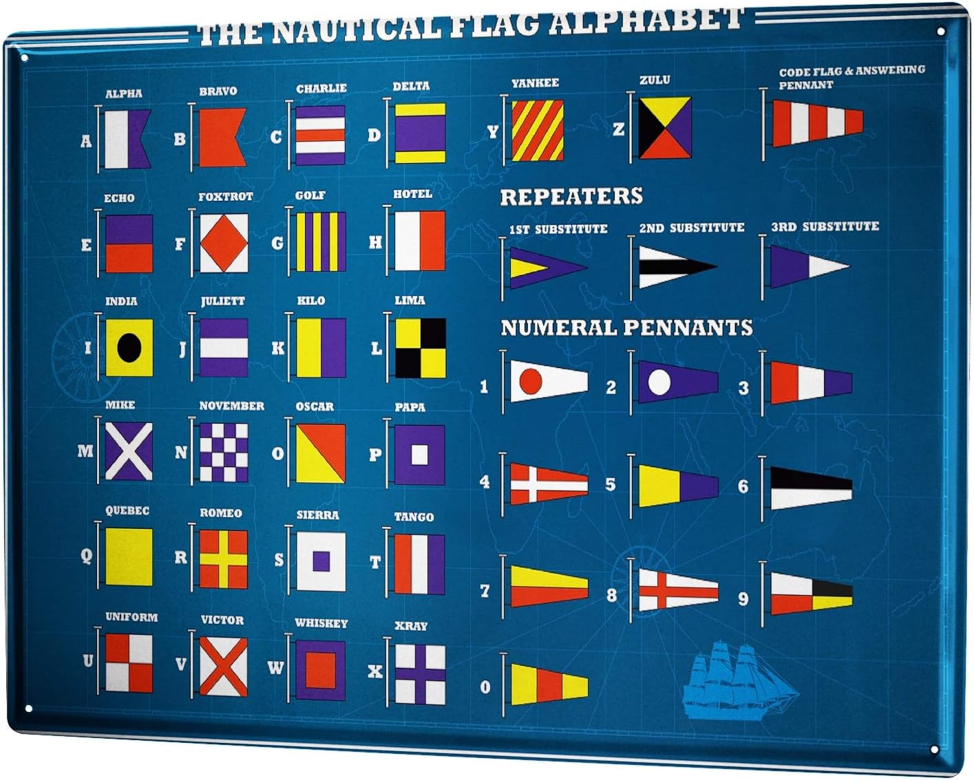 LEotiE SINCE 2004 Tin Sign Metal Plate Decorative Sign Home Decor Plaques 30 x 40 cm Metal Plate Plaque Globetrotter Nautical Flags Alphabet