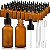 KEYWING 60 Pack 1oz Eye Dropper Bottles – 30ml Leakproof Amber Glass Bottles for Essential Oils, Tinctures, Hair Oil, Travel