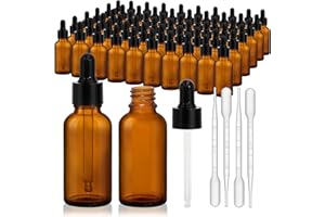 KEYWING 60 Pack 1oz Eye Dropper Bottles – 30ml Leakproof Amber Glass Bottles for Essential Oils, Tinctures, Hair Oil, Travel Liquids