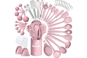 Silicone Cooking Kitchen Utensil Set, AIKKIL 43 Pcs Heat Resistant Cooking Utensils Set, Turner, Tongs, Spoon, Spatula, Kitch