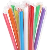 MYJIE 100 Pcs Jumbo Smoothie Straws Boba Straws,Individually Wrapped Multi Colors Disposable Plastic Large Wide-mouthed Milkshake Bubble Tea Drinking Straw(0.43" Diameter and 9.45" long)