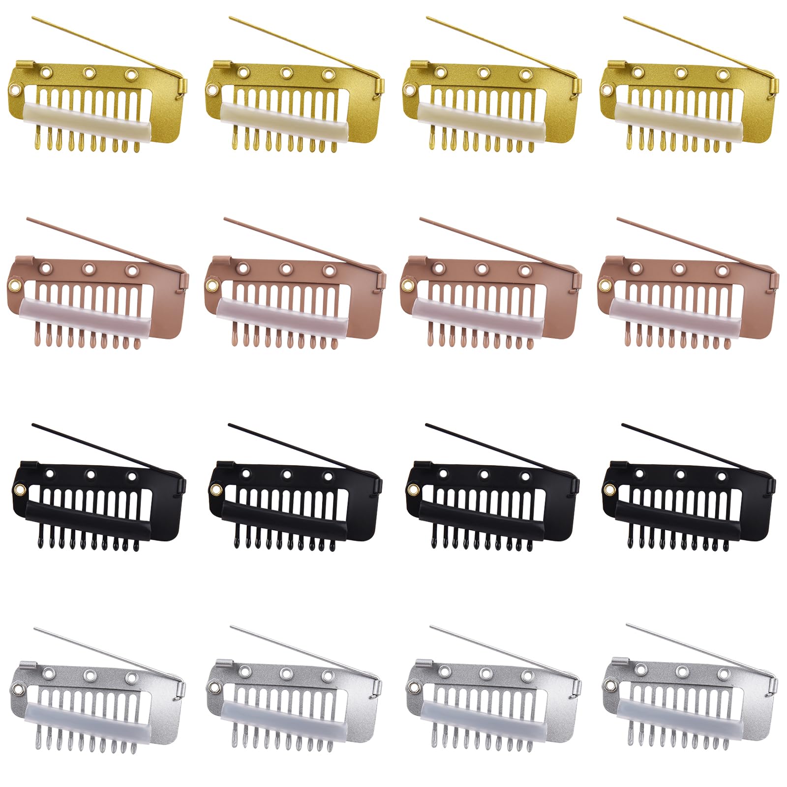 16pcs Wig Clip with Safety Pins, 10-Teeth Hair Extension Snap Clips in Invisible Strong Wig Combs to Secure no Sew Chunni Grip Dupatta Setting Clips