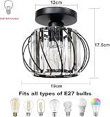 Hudi Fyier Chandelier Crystals Semi Flush Mount Ceiling Light Black 19cm view 2