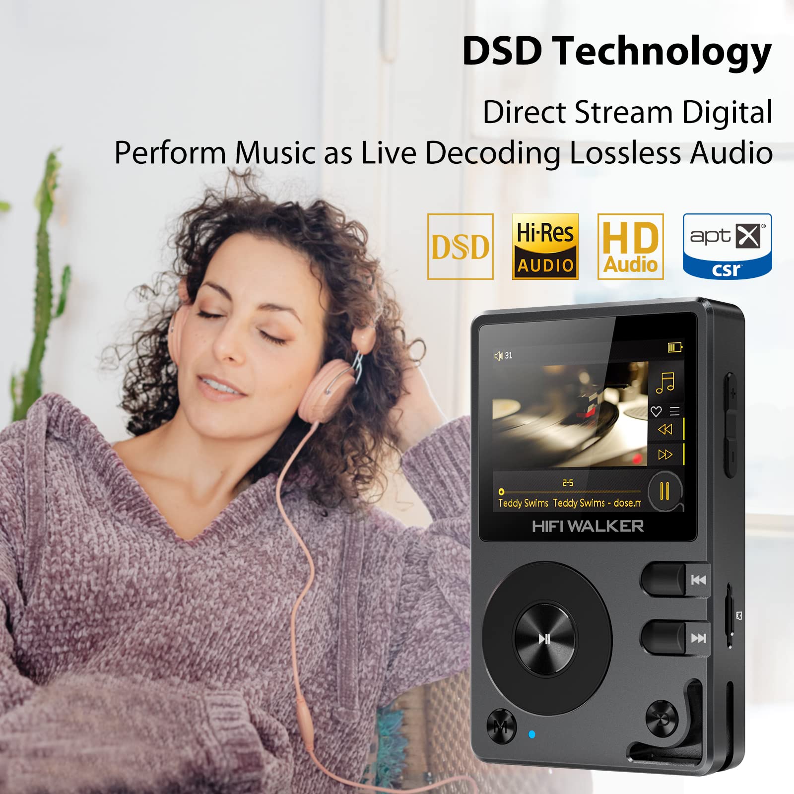 MP3 Player With Bluetooth – 32GB Memory, 2.4” Screen, FM Radio, Voice Recorder, Supports 128GB SD Card
