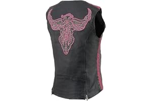 Milwaukee Leather MLL4570 Women's Studded Phoenix Black/Fuchsia Leather Motorcycle Vest w/Embroidery Art - Small