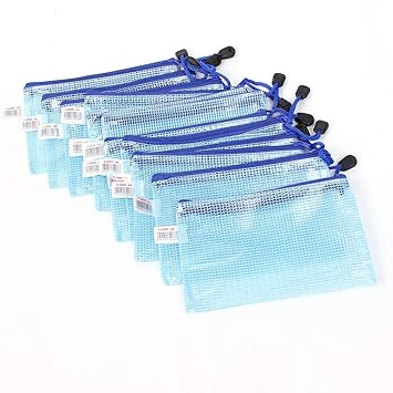 Beutel mit Reißverschluss, 12 Stück, PVC, Dokumententaschen, Format A6, für Schule und Büro, Etuis Bleu Nouveau