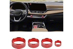 KUJOOY for Chevy Equinox 2025 2026 Interior Accessories AC Air Conditioner Volume Gear Shift Switch Knob Ring Cover Drive Button Trim Aluminum Alloy (Red)