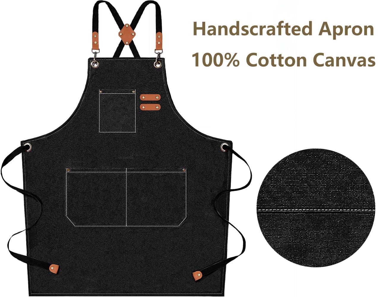 AFUN Chef Aprons for Men Women with Large Pockets, Cotton Canvas Cross Back Heavy Duty Adjustable Work Apron, Size M to XXL (Black)