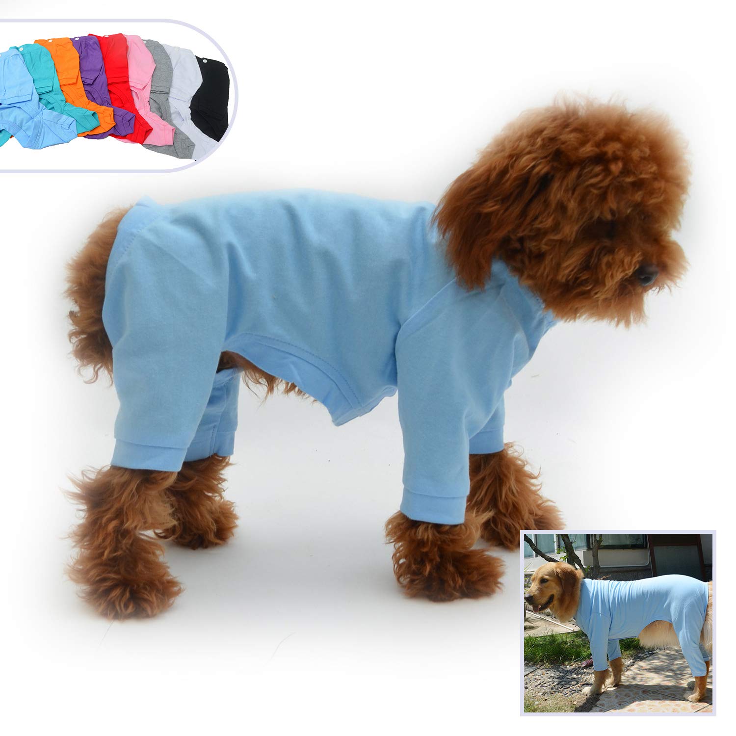 Lovelonglong Four Feet Lightweight Pajamas, Pure Cotton Jumpsuits, Onesies T-Shirt Stylish PJs Puppy Costume for Large Medium Small Dogs Lightblue XL
