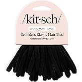 Kitsch Elastic Hair Ties No Damage | Stretchable Hair Bands - Black, 20pcs | Strong All-Day Hold Hair, Rubber Bands For Hair, Ponytail Holders | Hair Accessories for Everyday Use
