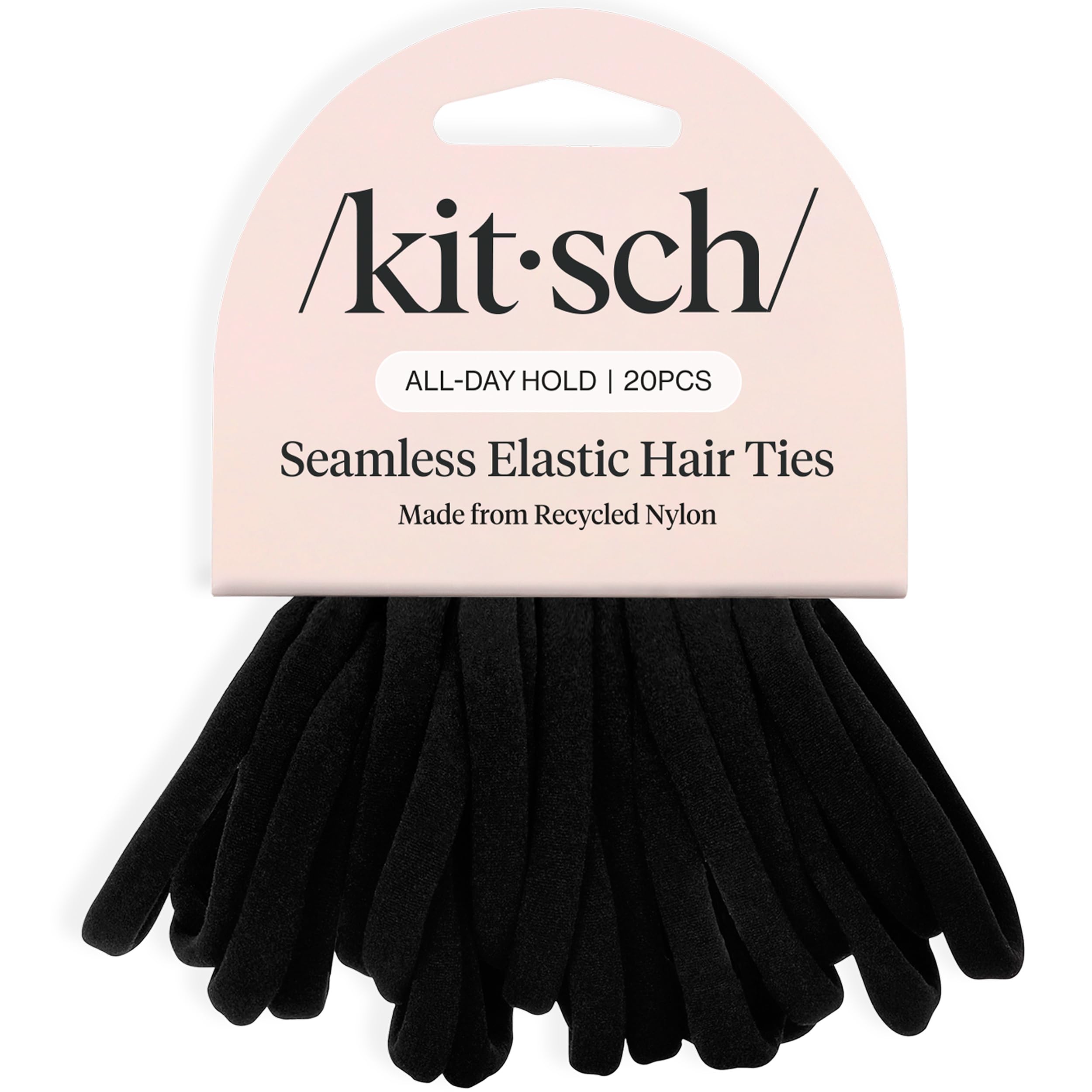 Kitsch Black Hair Ties 20pcs No Damage - Hair Bands for women - Strong Stretchy Hairbands & Hair Bobbles - Soft Nylon Hair Elastics, Snag-Free Rubber Bands for Updos & Braids