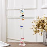 20.5inch Large Glass Galileo Thermometer with 10 Multi Colored Balls | 60&ordm;F to 96&ordm;F Gold Tags Galileo Thermometer Gorgeous Gift for Family Friends Present Home Office Indoor and Outdoor D&eacute;cor