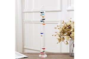 JINGYUE 20.5inch Large Glass Galileo Thermometer with 10 Multi Colored Balls with Gold Tags from 60ºF to 96ºF Galileo Thermometer Gorgeous Gift for Family Friends Present Home Office Indoor and Outdoor Décor