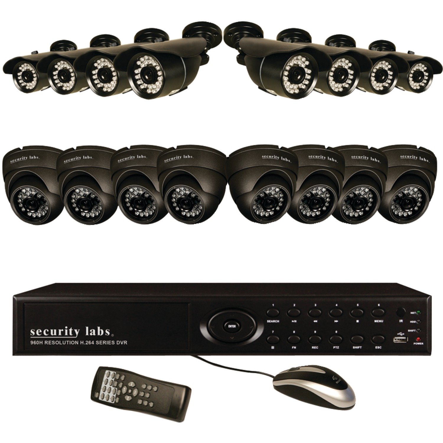 Security Labs SLM456 16-Channel 960H 3TB DVR with 16 800TVL 960H Cameras, Black