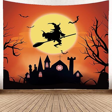 Picturesque Halloween Tapisserie Murale Bat Citrouille Lanterne Fond Etoile Tapisserie Nuit Peinture Art Pour Chambre Salon Dortoir Halloween Party Decoration Amazon Fr Cuisine Maison