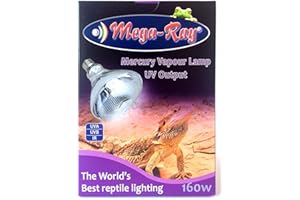 Mega-Ray Mercury Vapor UV Light Bulb/Lamp for Reptile and Amphibian Use Tortoise Lizard, UVA UVB, High-Intensity Heat Bulb of UV and Basking - 160 Watts (120V)