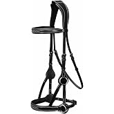 Exion Astra Sidepull Bitless Bridle &ndash; Padded Leather &amp; Rubber Reins | Two-Strap Padded Crownpiece, Fancy-Stitched Sidepull Noseband &amp; Raised Rubber Reins with Hand Stops