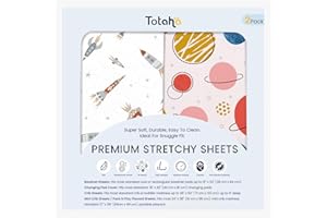 TotAha Premium Soft Space Pack n Play Sheets, Super Stretchy Jersey Knit Mini Crib Sheets Fitted, Silky Comfort Graco Pack and Play Mattress Sheets, 2 Pack
