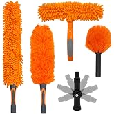 High Ceiling Duster Replacement Heads for Cleaning Fits Standard Threaded Poles, Duster Attachment with Ceiling Fan Cleaner Cobweb Duster Window Squeegee Microfiber Feather Duster Head Swivel Joint