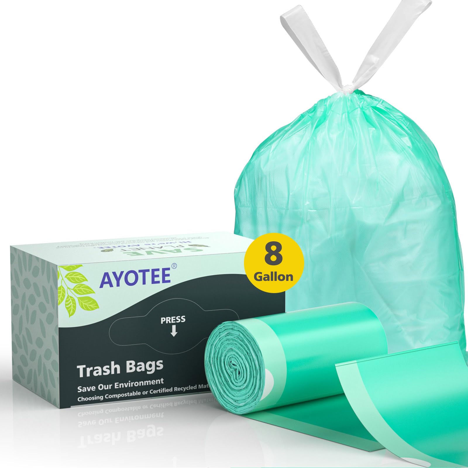 AYOTEE Compostable Trash Bags 8 Gallon Trash Bags Drawstring, 50 Count ...