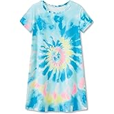 Tebbis Teen/Little Girls Nightgown – Summer Short Sleeves Sleepwear Trendy Tie Dye Spiral Nightdress Pajama Size 6-16
