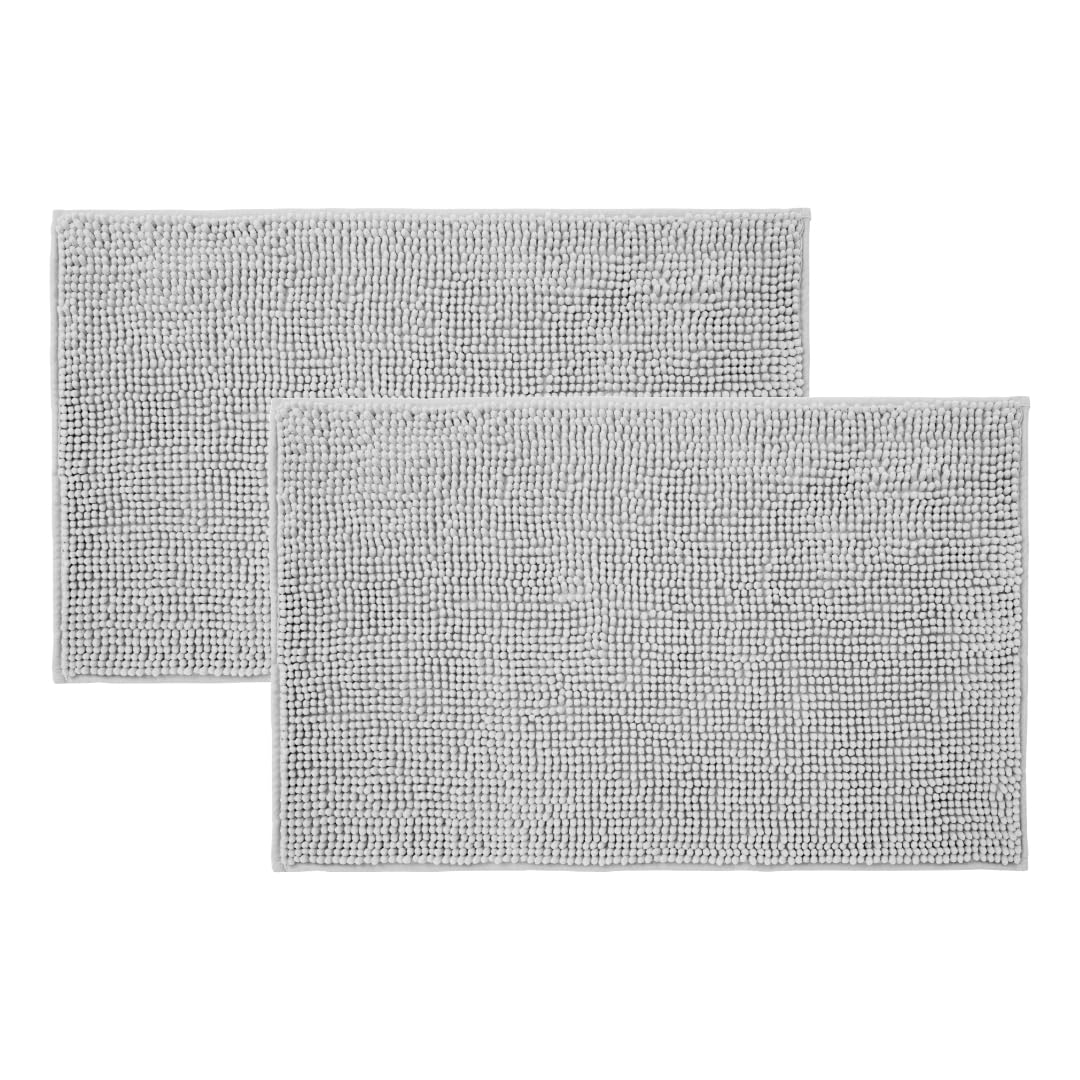 Allure Pack of 2 Bobble Chenille Bath Mat Non Slip 50 x 80cm - Soft, Absorbent, Easy Care (Light Grey)