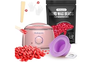 MAKUPALA Home Waxing Kit for Women & Men, 0.6lb Strawberry Wax Beads for Hair Removal, Wax Melt Warmer/Heater, Silicone Pot, For Face Eyebrow Bikini Underarm Legs Full Body, Beginner-Friendly All-in-One Set