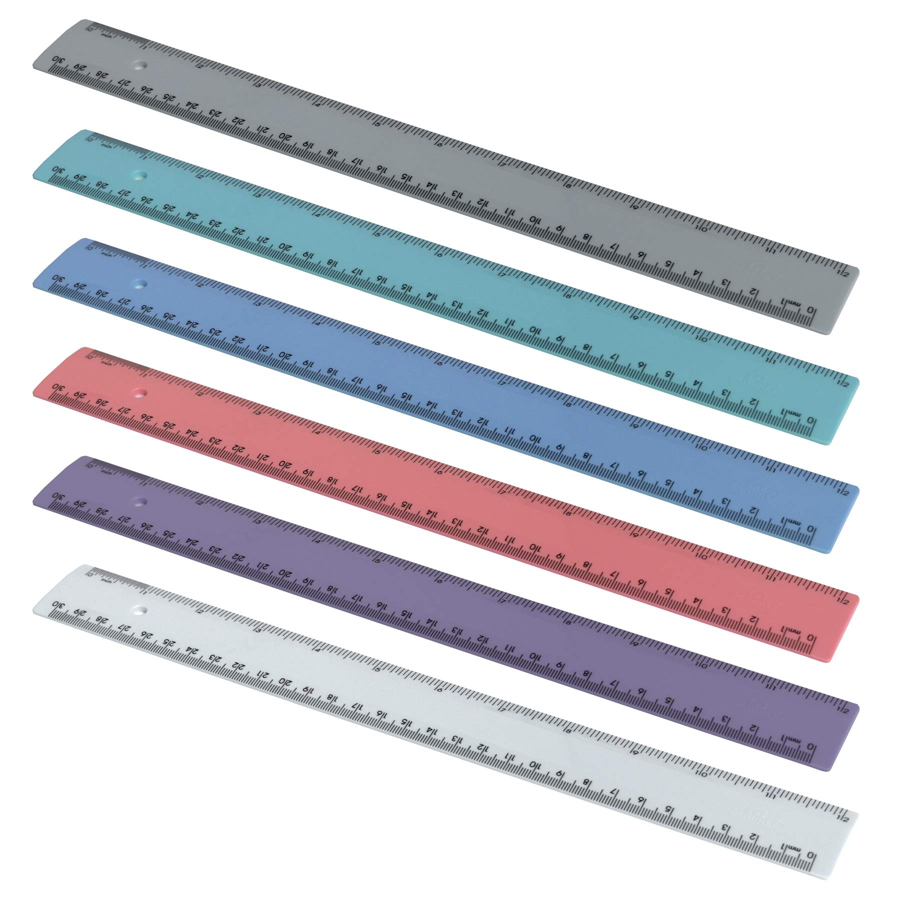 Acrimet Plastic Ruler 12 Inches and 30 Centimeters Measuring Device Tool for Student School Office Heavy Duty (Pastel Assorted Color) (6 Pack)