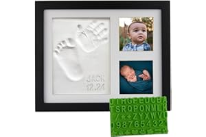 BABY MUSHROOM Baby Hand & Footprint Clay Keepsake Photo Frame Kit - w/Silicone Stencil for a Personalized Gift. Wood Frame, Wall/Table Mount. Perfect Registry, Baby Shower, New Mom, Birthday & Newborn Gift - Black