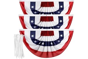 SUNHE YHK USA Pleated Fan Flag, 1.5x3 Feet American US Bunting Flag Patriotic Half Fan Banner Flag for 4th of July Memorial Day Indoor Outdoor Decoration, with Brass Grommets and Zip Ties (1.5x3.0 Feet, 3 Pack)