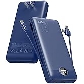 VRURC Portable Charger 20000mAh, Fast Charging Power Bank USB C,4 Output 2 Input Travel Essentials Charging Bank Equipped with LED Display,Built-in Wall Plug and Cables,Phone Charger Battery,Navy