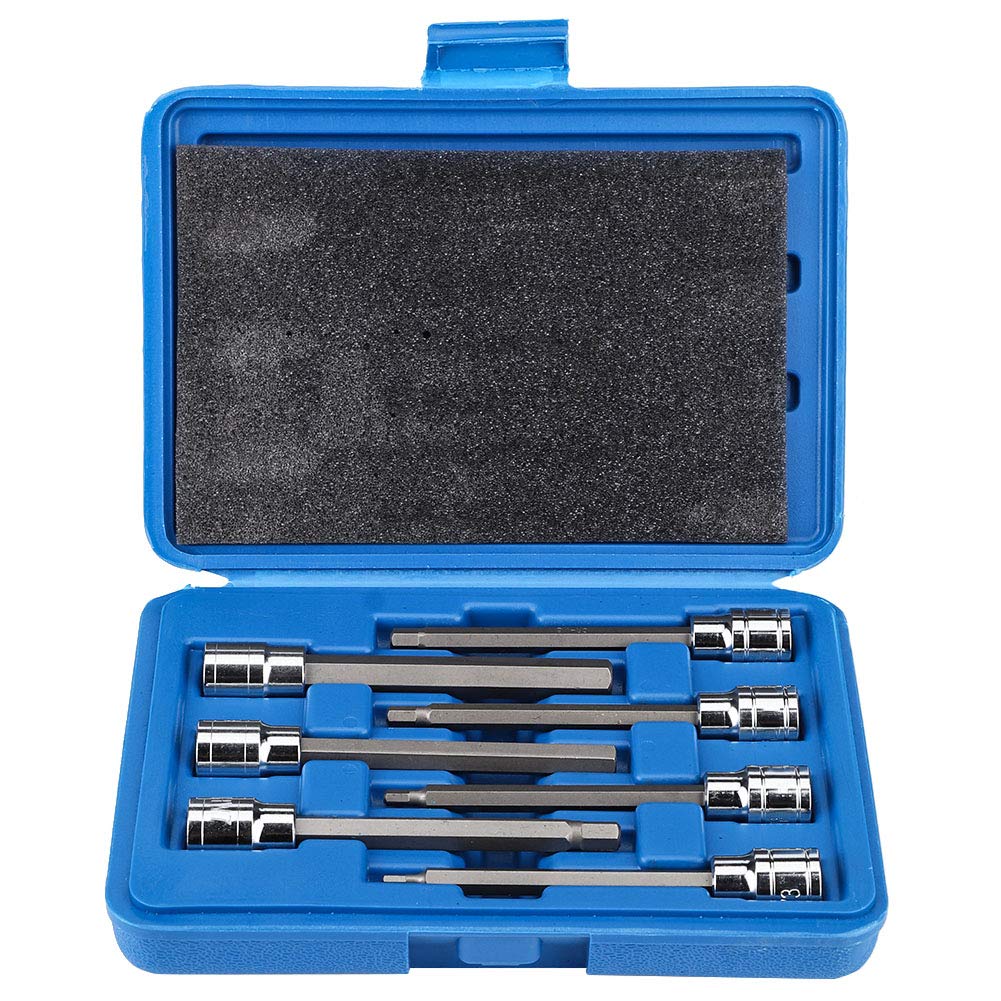 Hex Bit Socket Set, 7Pcs Extra Long Hex Socket Set Hex Bit Kit, Durable High Wear Chrome Vanadium Steel Hex Bit Socket Drive Repair Tool Kit Set 3/4/5/6/7/8/10 mm