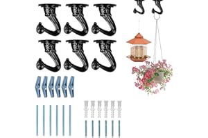 Yomideayard Ceiling Hooks for Hanging Plants Bird Feeders, Wall Mount Planters Hooks for Hanging Flower Pot Wind Chimes, Indoor & Outdoor Heavy Duty Garden Hanger (6, Black)
