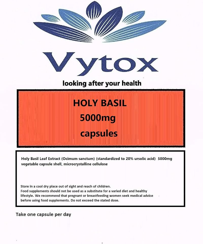 vytox Holy Basil Leaf Extract 5000mg 60 Capsules Ursolic Acid Vegetarian