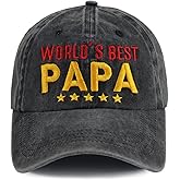 World's Best Papa Baseball Cap for Men, Embroidered Adjustable Washed Cotton Fathers Day Dad Hat