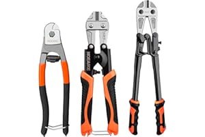 NOEAIKE 3-Pack Bolt Cutters Set,14" Heavy Duty Bolt Cutter,8"Small Bolt Cutter,8"Wire Cutter,Forged T8 Steel Blade Cutters for Chain/Metal/Screw/Rivet/Fence/Steel Wire with Rubber Grip Handle