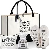 Skylety Dog Mom Gifts for Women: Christmas Dog Lovers Tote Bag, Cosmetic Bag and Fuzzy Socks - Practical for Walking, Travel, Picnic - 16.93" x 6.69" x 12.60"
