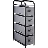 MAX Houser 4 Drawer Narrow Dresser Fabric Storage Tower Vertical Slim Storage Chest Organizer Nightstand Side/End Table Small Standing Organizer Removable Drawers Wood Top for Bedroom, Bathroom(Grey