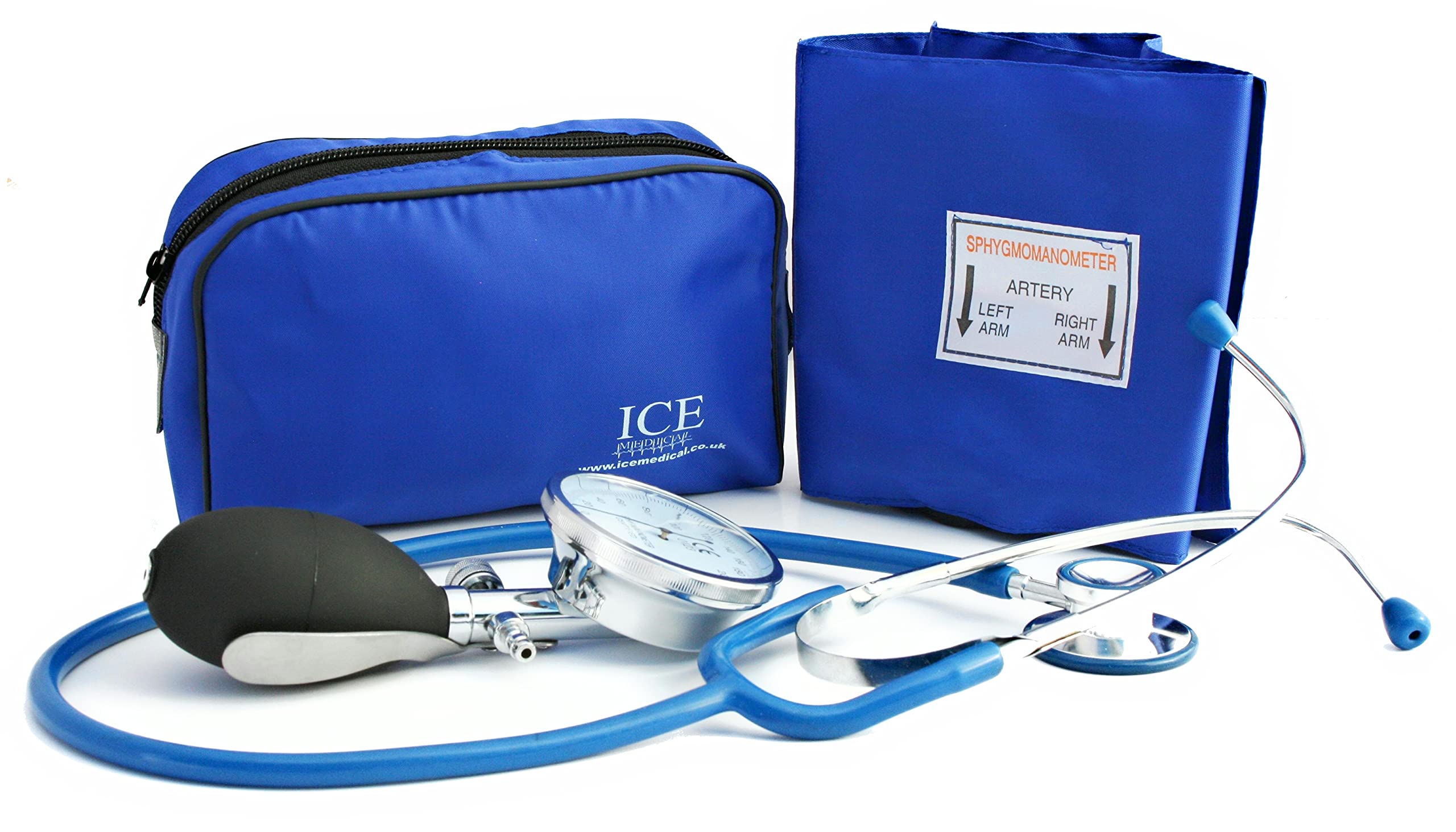 Aneroid Blue Sphygmomanometer with 1 Adult Cuff and Blue Stethoscope - Blood Pressure Monitor Kit