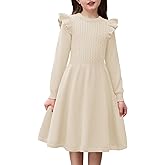 Arshiner Girls Sweater Dress Fall Winter Lantern Long Sleeve Cable Knit Pullover Midi Dresses