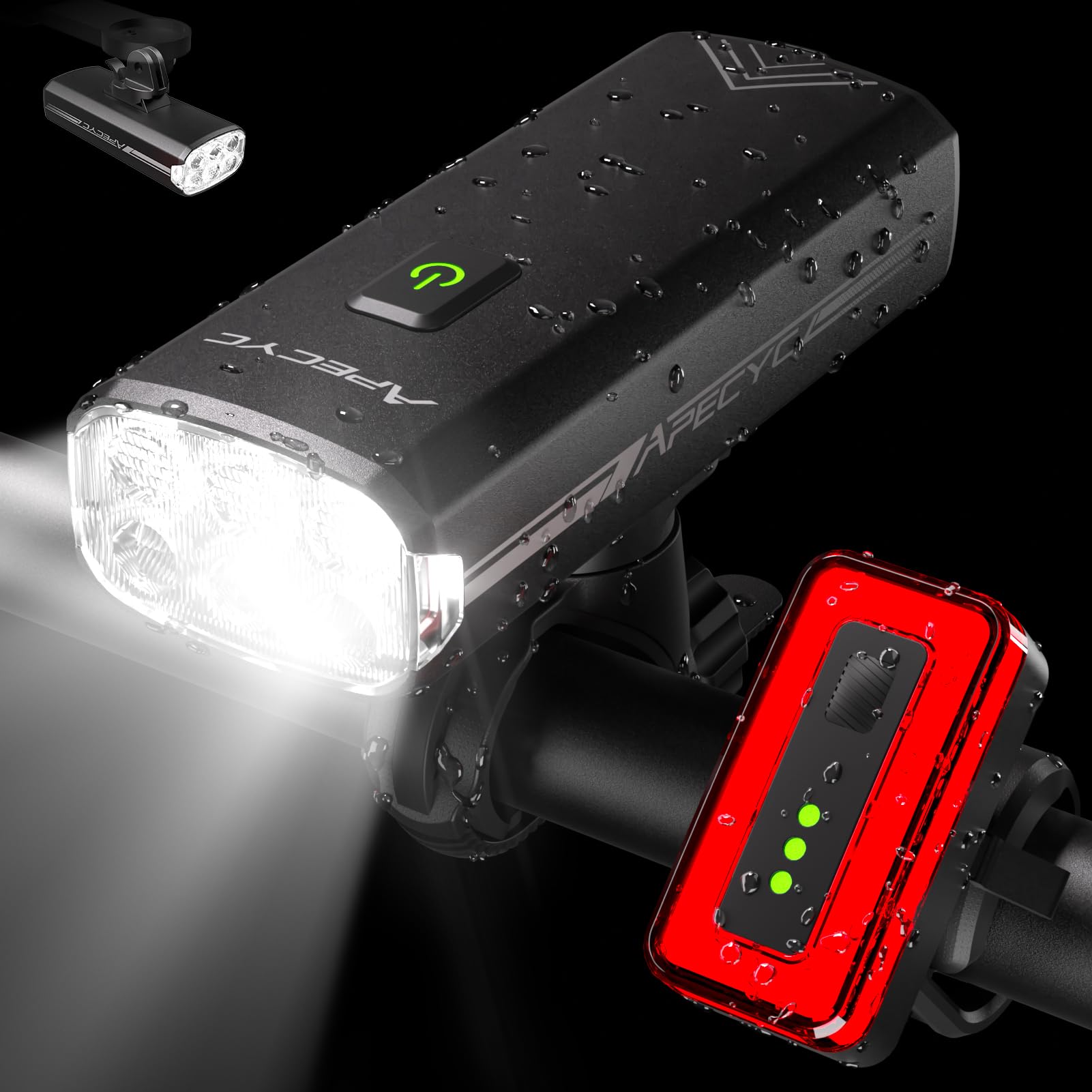 Photo 1 of APECYC Super Bright Bike Lights for Night Riding, 6 LED Bicycle Light Compatible with Garmin/GoPro Mount, 18000LM Bike Headlight and Taillight Set with 5+4 Modes for Mountain Road Cycling Scooter