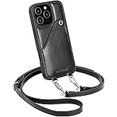 Leather Wallet Phone Case Compatible with iPhone 16 Pro,Crossbody Lanyards Wallet Phone Case for Women,Purse Flip Card Pouch Cover Case with Pouch Clip Card Holder Adjustable Wrist Strap Black