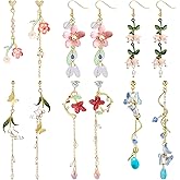 NEWITIN 6 Pairs Flower Earrings for Women Hypoallergenic Earring Pearl Leaf Floral Tassel Earring Statement Long Flower Dangle Earrings for Women