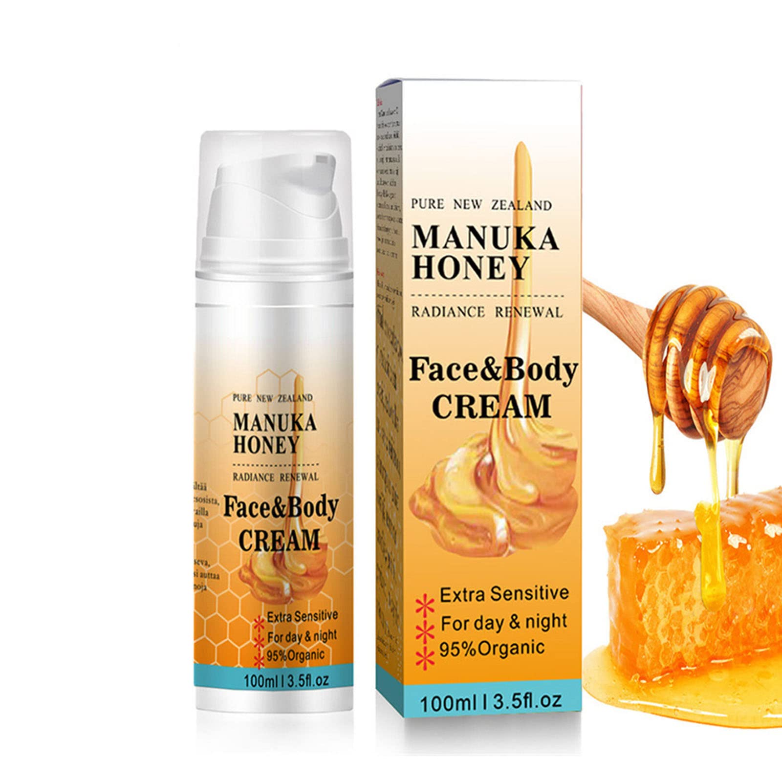 Manuka Honey Face Cream Honey Face Moisturiser Soothes Hydrates Increases Skin Elasticity 2 in 1 Face & Body Moisturiser Body Cream for Face Neck Body 100ml