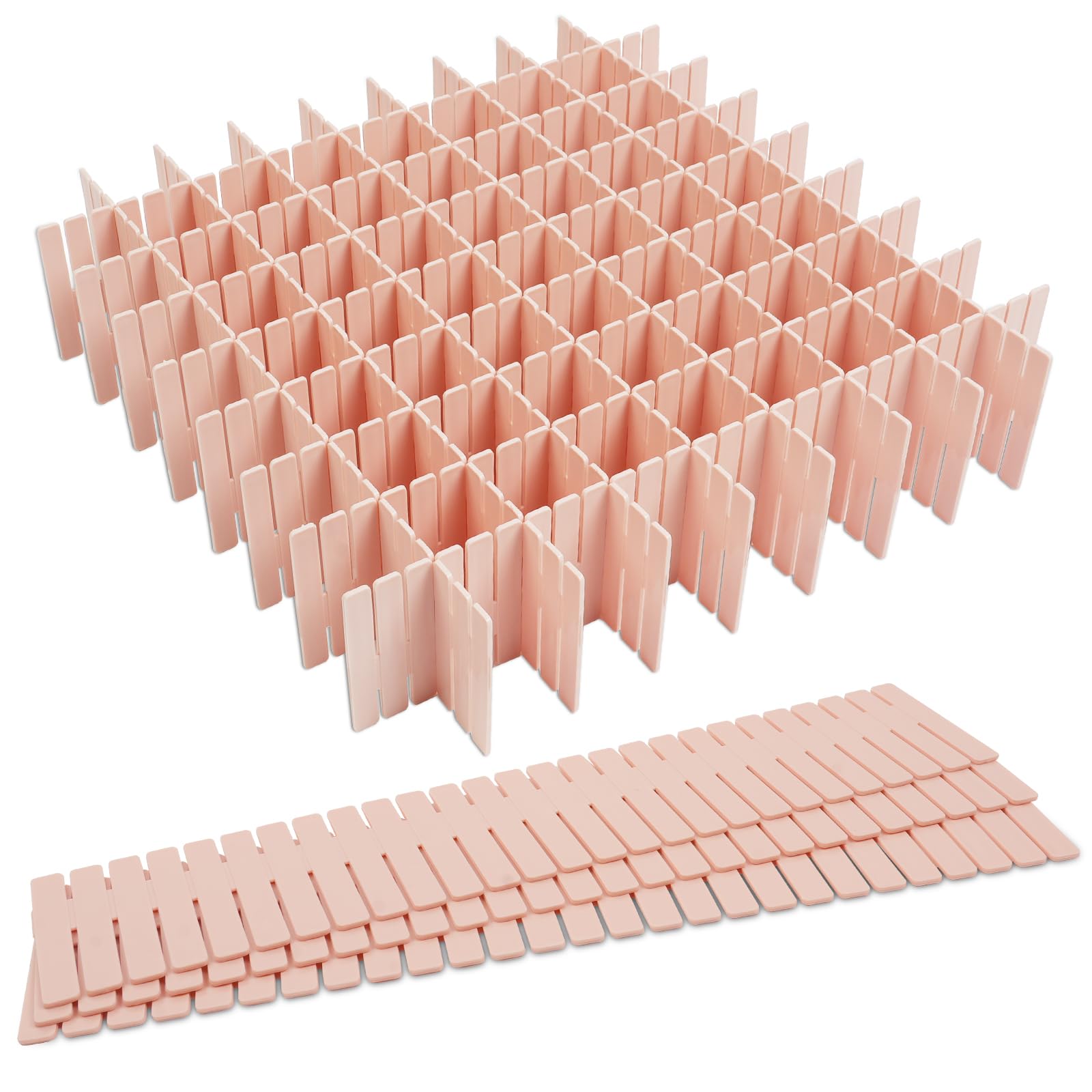 HOTUT Drawer Dividers Adjustable Drawer Storage Organizer, 16 PCS Grid Drawer Dividers, DIY Plastic Closet Separator for Clutter Kitchen Cutlery Dresser Makeup Tools Socks Office Desk Bedroom, Pink