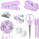 SKYDUE Purple Desk Accessories, Purple Office Supplies Set, Stapler, Tape Dispenser, Scissors, Binder/Paper Clips and 1000pcs Staples,Office Supplies for Women