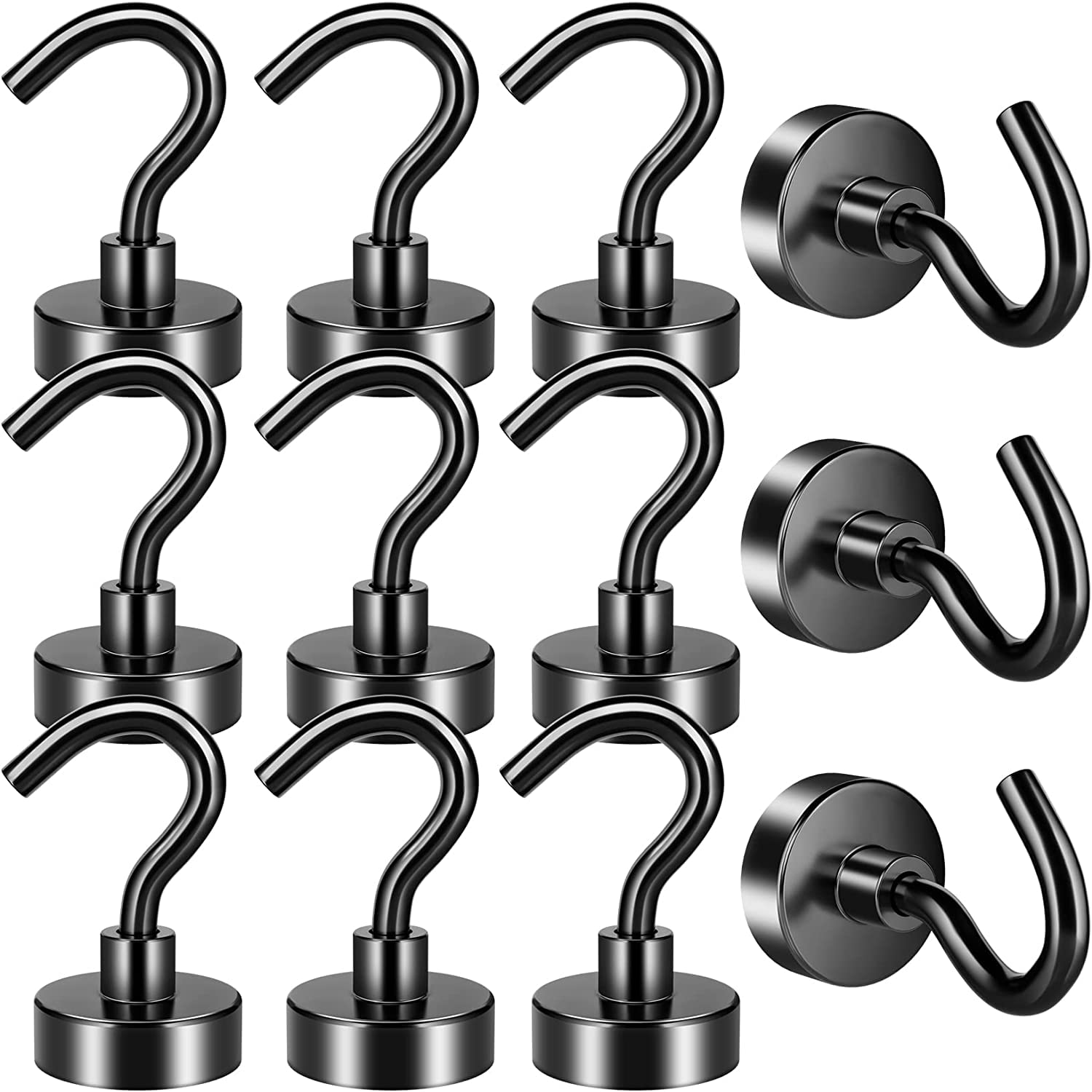 FINDMAG Magnetic Hooks, 12 Pack 22 lb+ Pull Extra Strong Neodymium Magnet Hooks Heavy Duty, Magnets with Hook for Hanging, Fridge, Towel, Kitchen, Whiteboard, Office