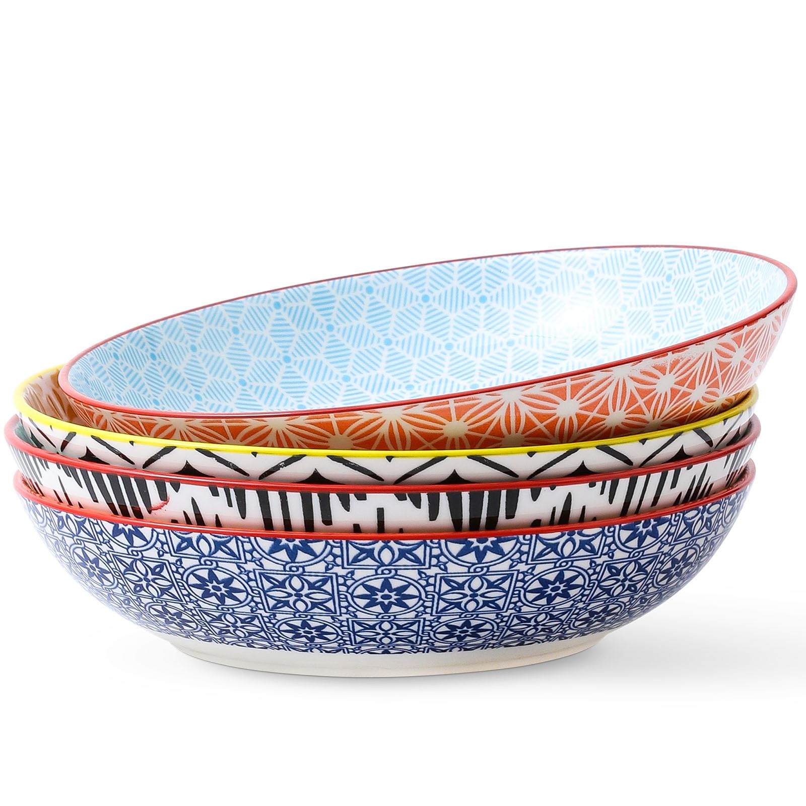Photo 1 of KOLLOV Pasta Bowls, 33oz Large Salad Bowl, Stoneware Serving Bowl Plates Set of 4 for kitchen, 8.5" Wide Bowls Dishes for Pasta, Soup, Fruit, Microwave Safe