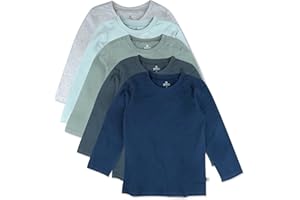 HonestBaby 5-Pack Long Sleeve T Shirts 100% Organic Cotton for Toddler, Little Kids Boys, Girls